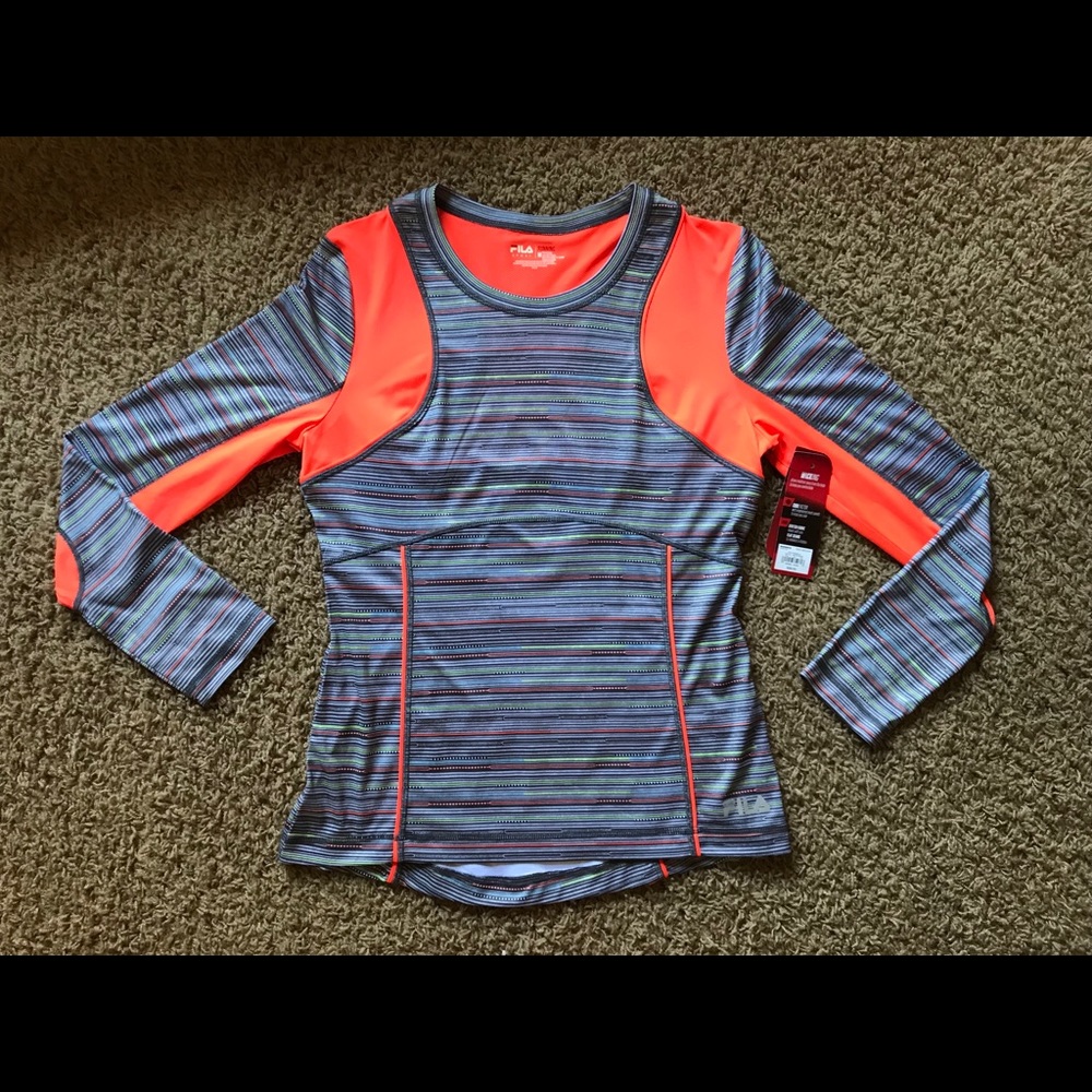 NWT FILA Sport Active Long Sleeve Orange Gray Top
